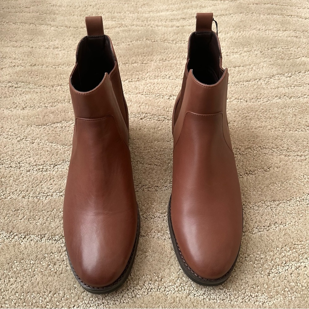 NEW COLE HAAN Nora Leather Ankle Chelsea Waterproof Boots Chestnut Brown Sz 9.5 - Picture 3 of 13